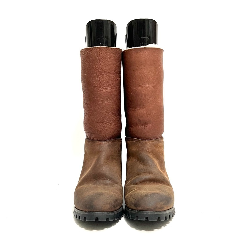 Vintage Y2K women’s brown nubuck leather fleece lined buckle winter boots - Picture 2 of 9
